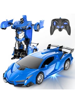 Children's Transforming Robot Remote Control Car 2.4GHz 1:18 Scale Model Toy Suitable for Boys and Girls (Blue)