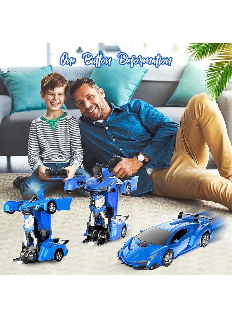 Generic - Children's Transforming Robot Remote Control Car 2.4GHz 1:18 Scale Model Toy Suitable for Boys and Girls (Blue) - Image 1