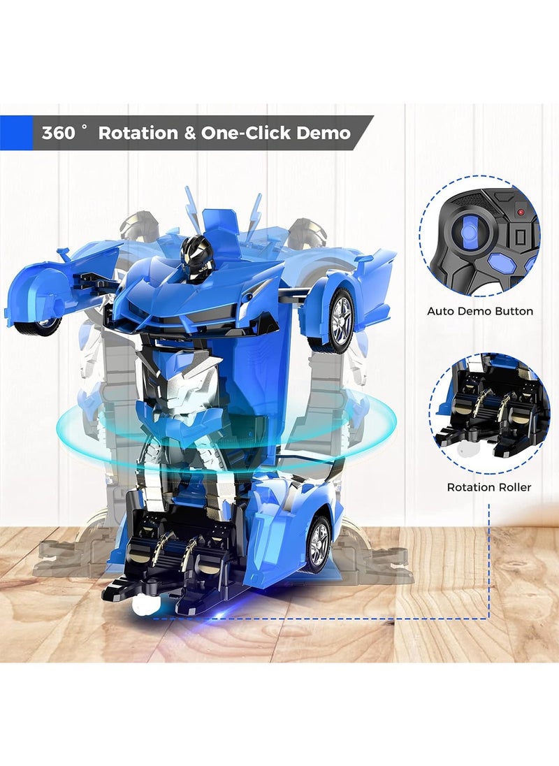 Generic - Children's Transforming Robot Remote Control Car 2.4GHz 1:18 Scale Model Toy Suitable for Boys and Girls (Blue) - Image 1