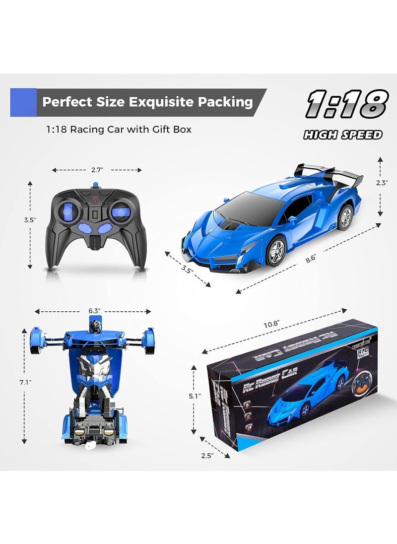 Generic - Children's Transforming Robot Remote Control Car 2.4GHz 1:18 Scale Model Toy Suitable for Boys and Girls (Blue) - Image 1