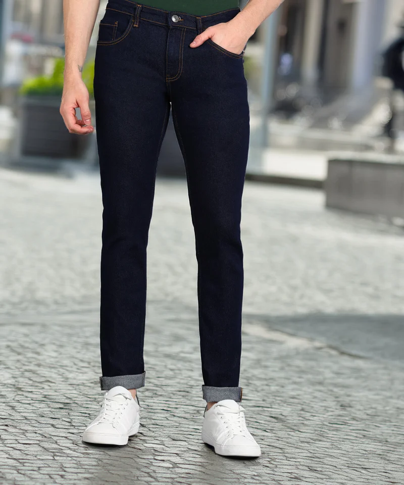 Urbano Fashion Men's Navy Slim Fit Washed Jeans Stretchable