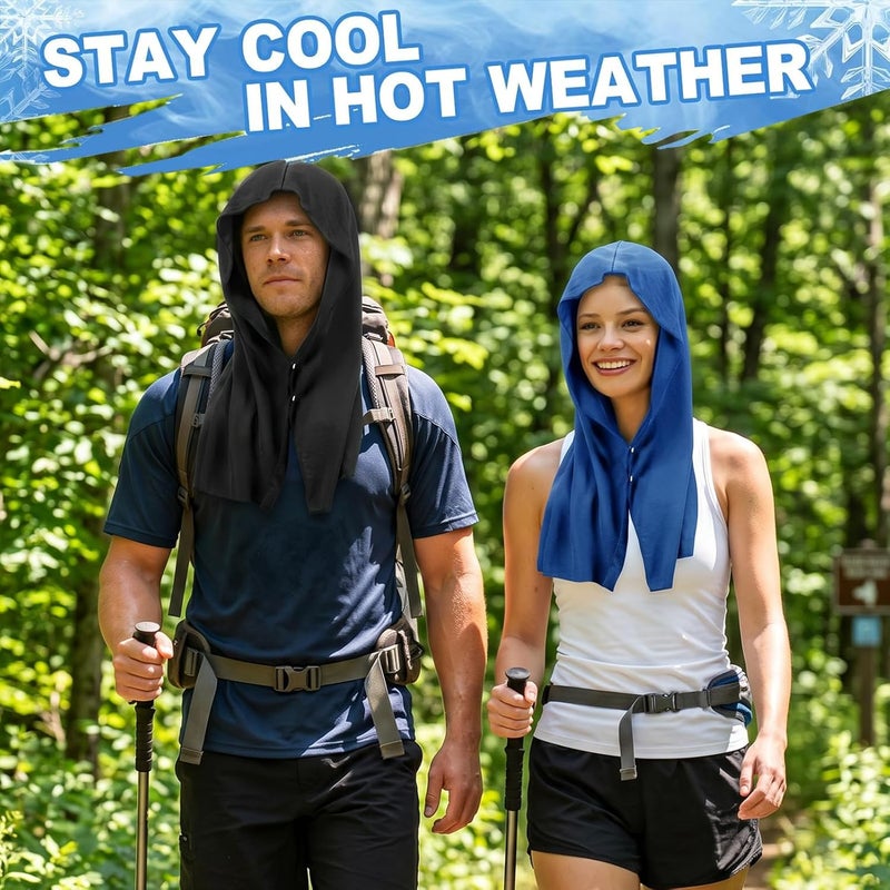 Acostop Cooling Hoodie Towels, Absorbent & Quick Drying Sweat Towel Wraps for Neck and Face, Long-Lasting Cooling and Sun Protection in Hot Weather Summer Outdoor Accessories, 4 Pcs, Blue & Black - Image 5