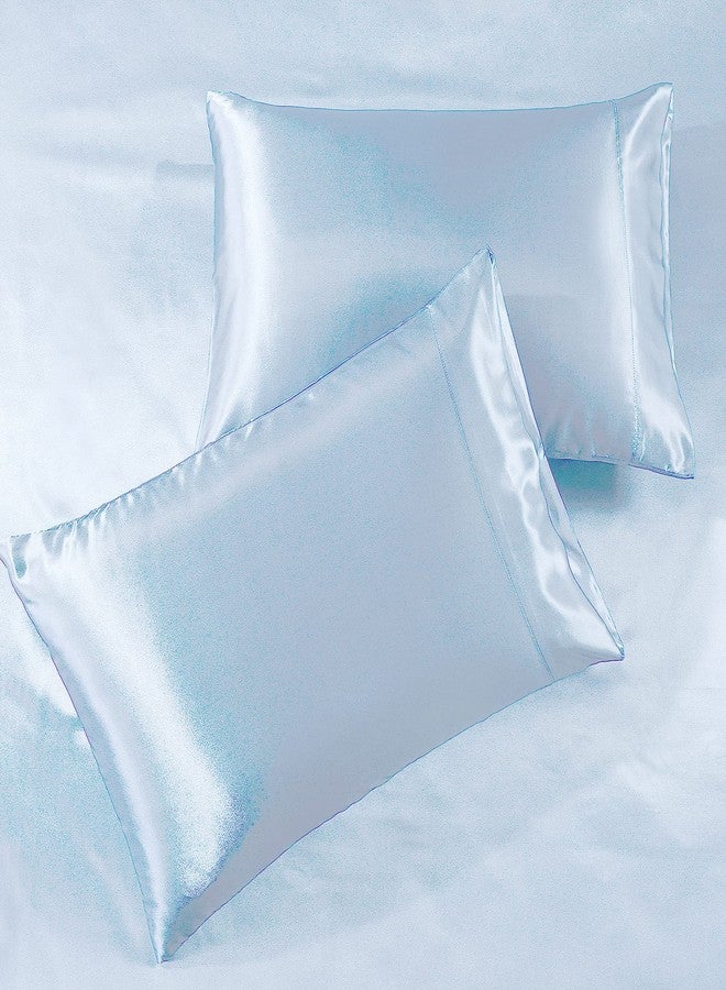 Pure Bedding ملاءات سرير ساتان فاخرة من بيور بيدينج - ملاءات سرير حريرية فائقة النعومة مصنوعة من 1800 خيط من الألياف الدقيقة، مقاومة للتجاعيد والبهتان والبقع - ملاءة مسطحة مثبتة بجيب عميق، أغطية وسائد (4 قطع، أزرق فاتح) - Image 2