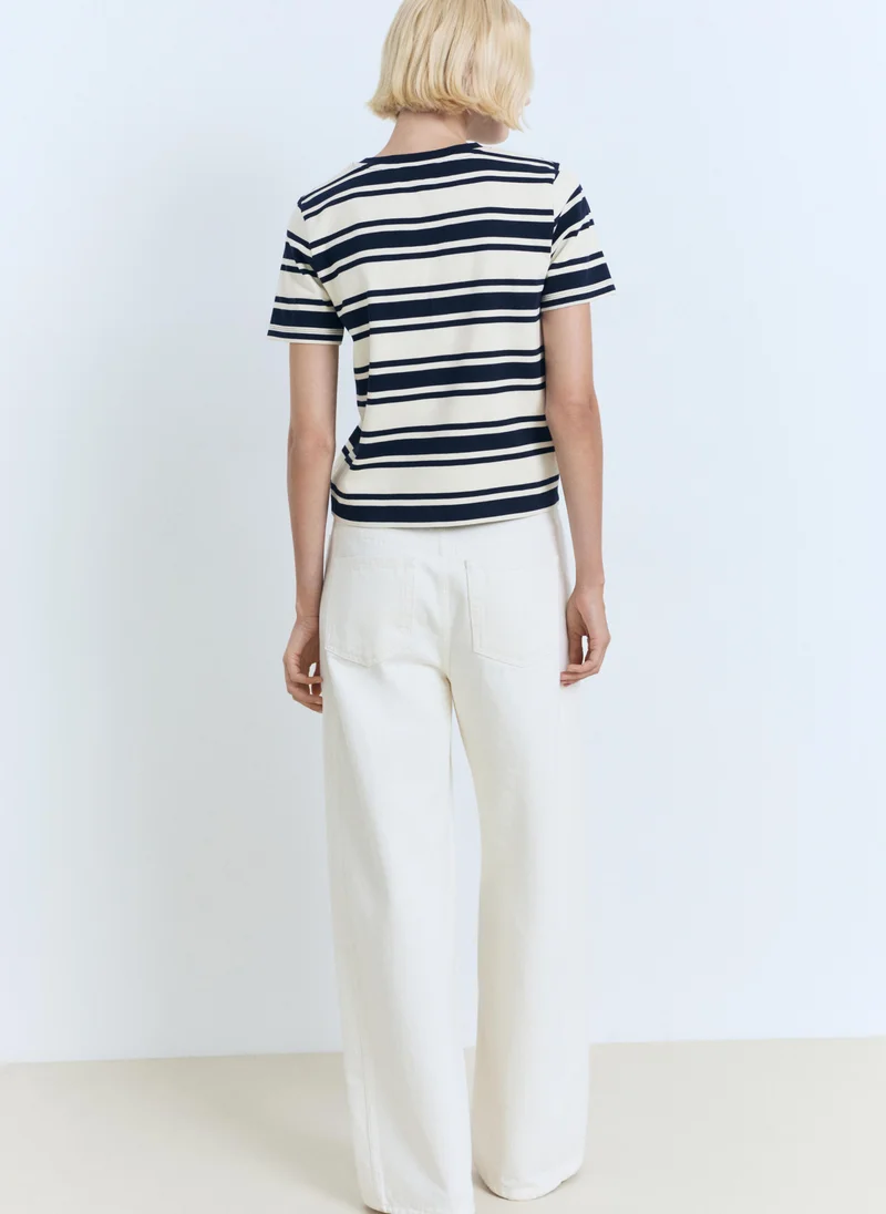 مانجو Contrasting collar cotton t-shirt