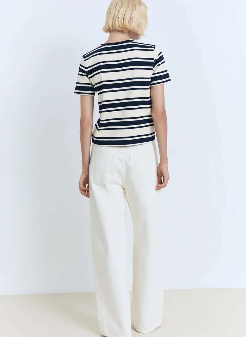مانجو Contrasting collar cotton t-shirt