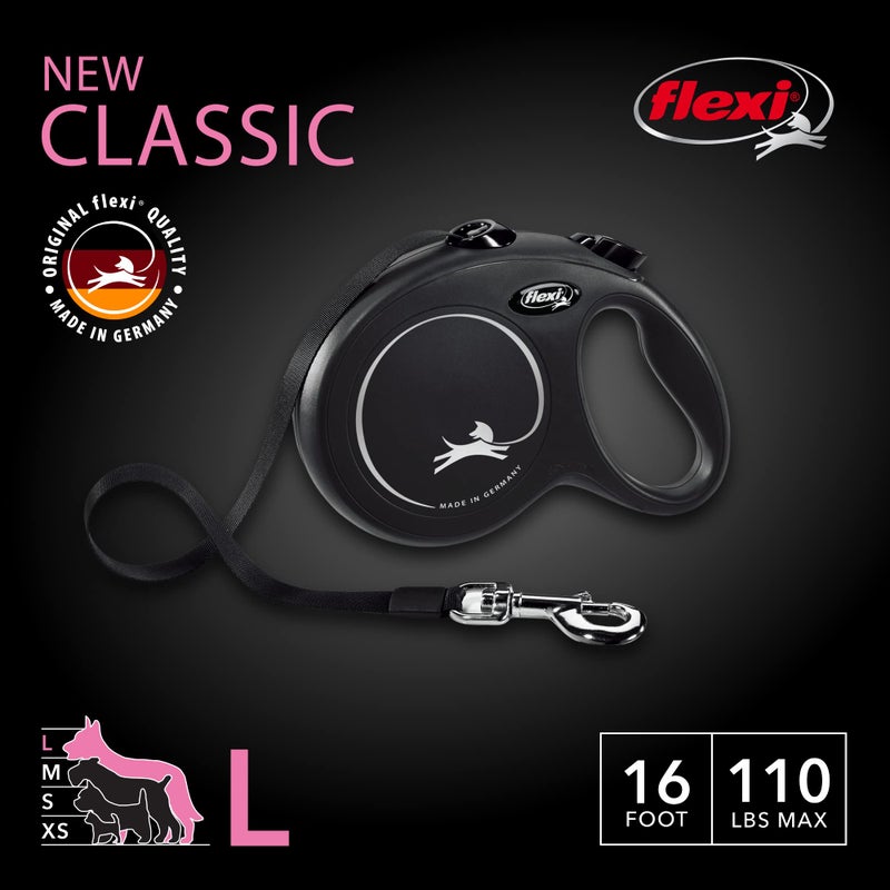 FLEXI New Classic Tape Retractable Dog Leash for Large Dogs Upto 110 lbs. â€“ 16 ft., Black | Tangle Free Pet Walking Leash with One-Handed Brake, Pause, Lock|German Quality Product - Image 2