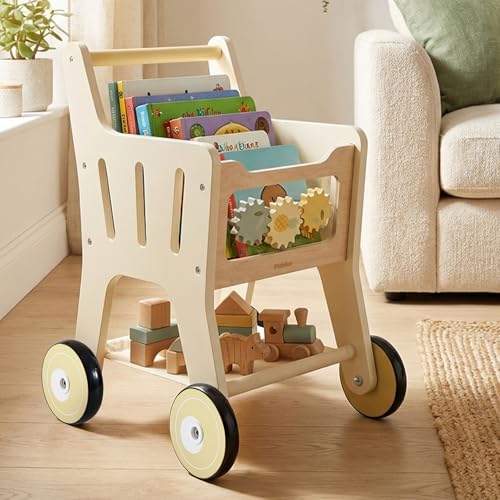 Pithfor Wooden Shopping Cart for Kids 3 in 1 Wooden Baby Push Walker Baby Doll Stroller Toy Shopping Cart for Toddlers 13 - Image 1