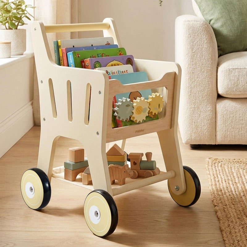 Pithfor Wooden Shopping Cart for Kids 3 in 1 Wooden Baby Push Walker Baby Doll Stroller Toy Shopping Cart for Toddlers 13 - Image 3