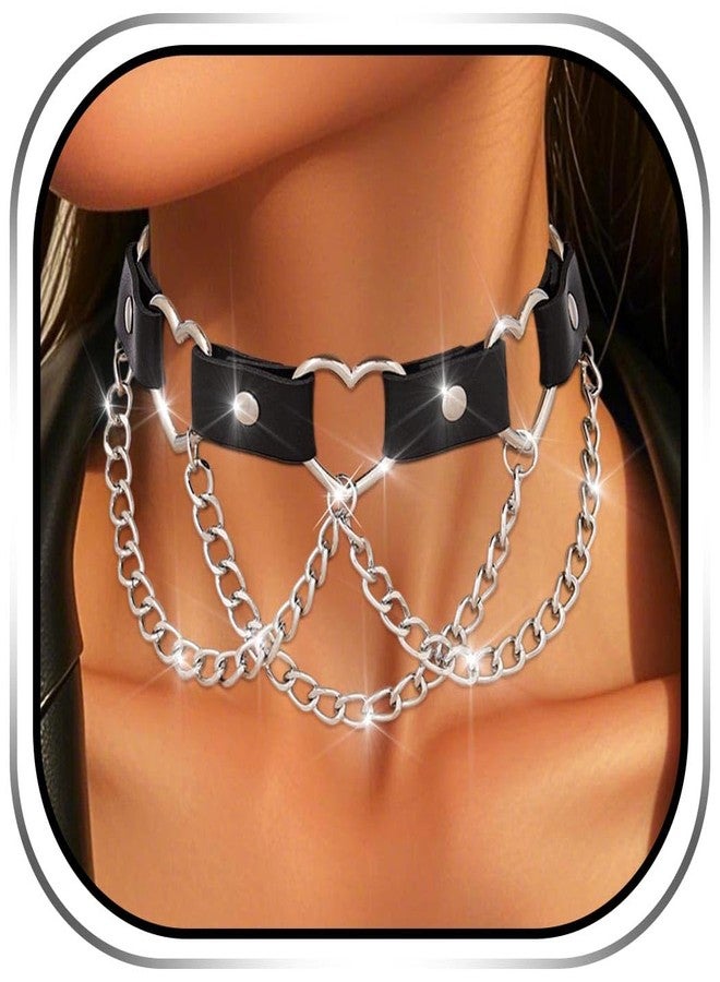 كامبسيس قلادة تشوكر بانك من كامبسيس، طوق جلد أسود، قلادة تشوكر على شكل قلب قوطي، مناسبة لحفلات النوادي الليلية للنساء - Image 1