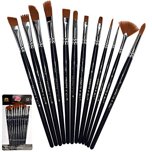 Crafts 4 All Acrylic Paint Brushes - Pack of 12 Professional, Wide and Fine Tip, Nylon Hair Artist Paintbrushes - Paintbrush Bulk Set for Watercolor, Canvas, Craft, Detail & Oil Painting - Image 1