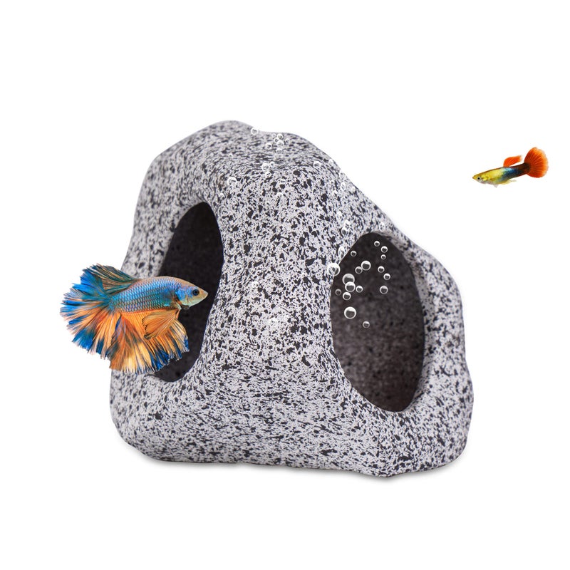 Ameliade Aquarium Decorations Cave Fish Tank Accessories Rock Decor for Shrimp Cichlid Hiding Breeding Small Fish Bowl Hide Decoration Betta Toys Hideout Stones Houseï¼ˆMediumï¼‰ - Image 1