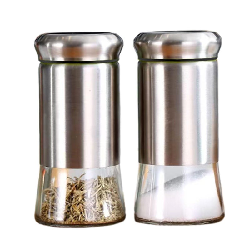KRIVETY Premium Salt Pepper ShakerRefillable Dispenser with Elegant Stainless Steel Thick Clear Glass Bottom Perfect for HimalayanKosherSea SaltSpice Containers Home Restaurant Pack of 2 - Image 1