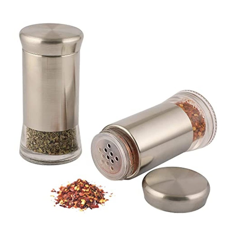 KRIVETY Premium Salt Pepper ShakerRefillable Dispenser with Elegant Stainless Steel Thick Clear Glass Bottom Perfect for HimalayanKosherSea SaltSpice Containers Home Restaurant Pack of 2 - Image 4