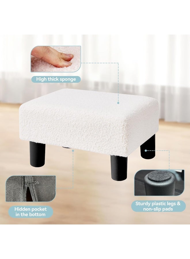 Comfynest Comfynest Sherpa Upholstered Small Footstool Ottoman with Wooden Legs – Rectangular Foot Rest for Couch, Living Room, Bedroom & Office (Grey) - Image 4