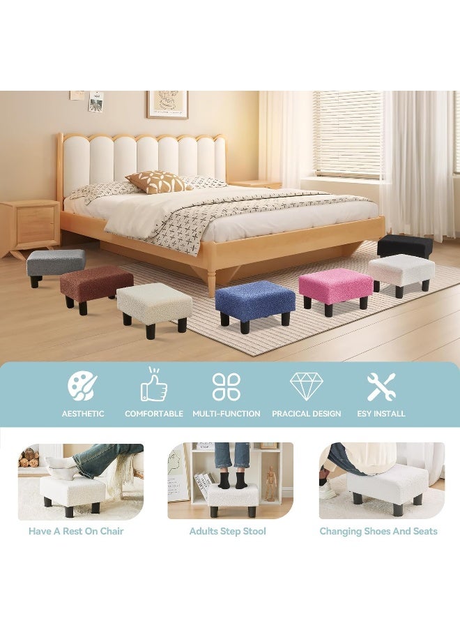 Comfynest Comfynest Sherpa Upholstered Small Footstool Ottoman with Wooden Legs – Rectangular Foot Rest for Couch, Living Room, Bedroom & Office (Grey) - Image 3