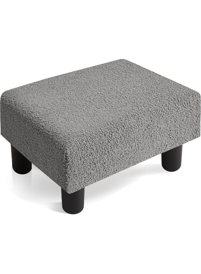 Comfynest Comfynest Sherpa Upholstered Small Footstool Ottoman with Wooden Legs – Rectangular Foot Rest for Couch, Living Room, Bedroom & Office (Grey) - Image 1