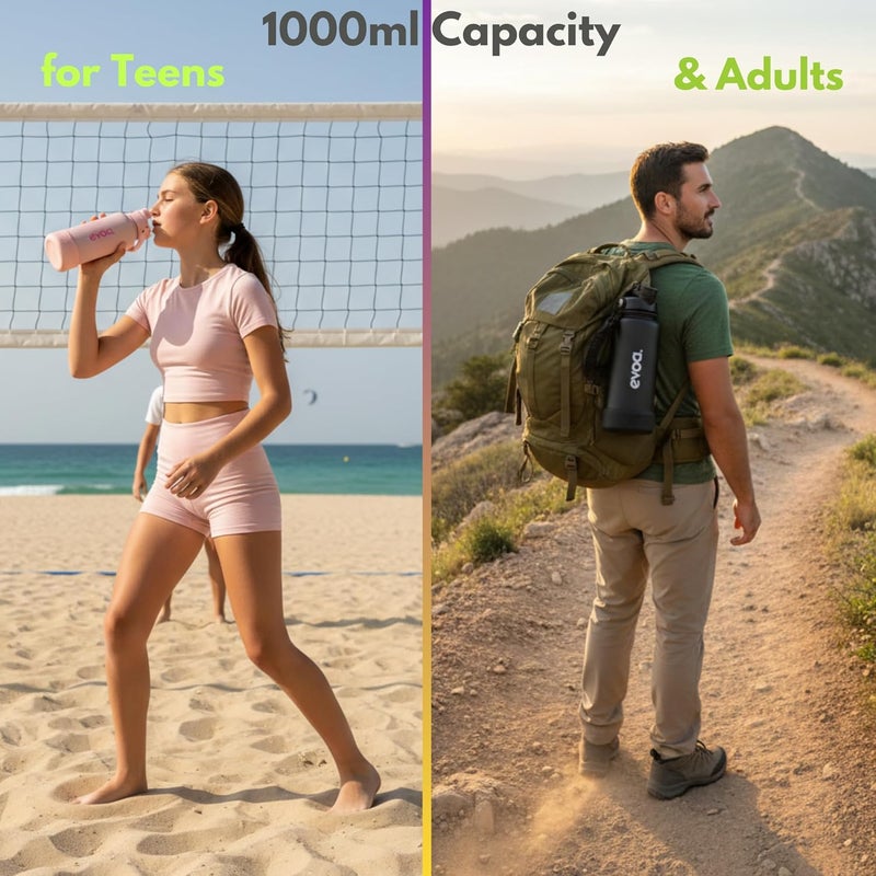 Oceanic evoa. 1000ml Premium Insulated Double Wall Stainless Steel Water Bottle, 2-in-1 Lid with Straw & Spout Leak-Proof, Keeps Drinks Cold or Hot, Water Bottle for Gym, Outdoor(Ocean Mist) - Image 5