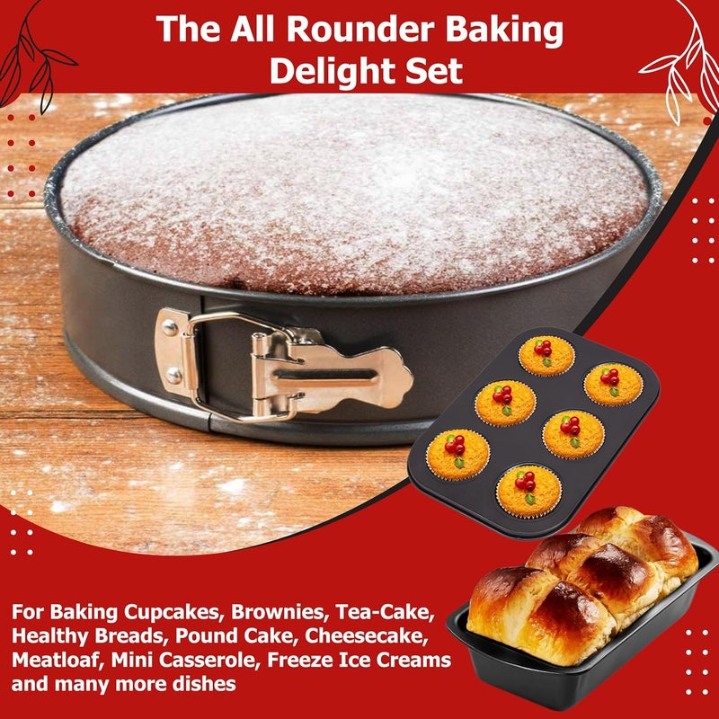 Casa Azul 3Pcs NonStick Bakeware Cake Tin Set Muffin Tray Bread Mould Round Cake Mould for Baking BPA Free HeavyDuty Carbon Steel Baking Pan Microwave OTG Oven Safe Cake Mould for Baking - Image 4