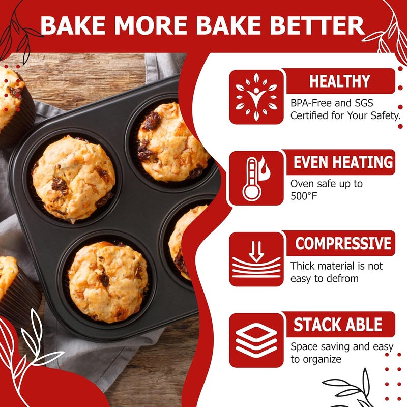 Casa Azul 3Pcs NonStick Bakeware Cake Tin Set Muffin Tray Bread Mould Round Cake Mould for Baking BPA Free HeavyDuty Carbon Steel Baking Pan Microwave OTG Oven Safe Cake Mould for Baking - Image 5