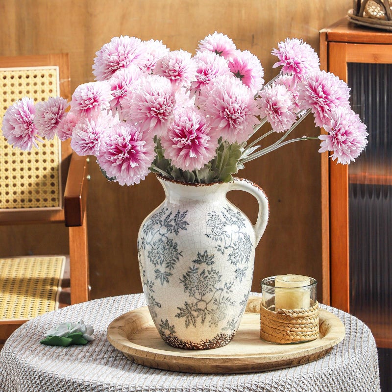 Enra Vintage vase with Handle,Blue and White Ceramic Decorative Flower vase, Vintage Pitcher,Large Rustic Vases for Home Decors, Living Room, Bookshelf, Officeï¼Œ9.7 inch - Image 5