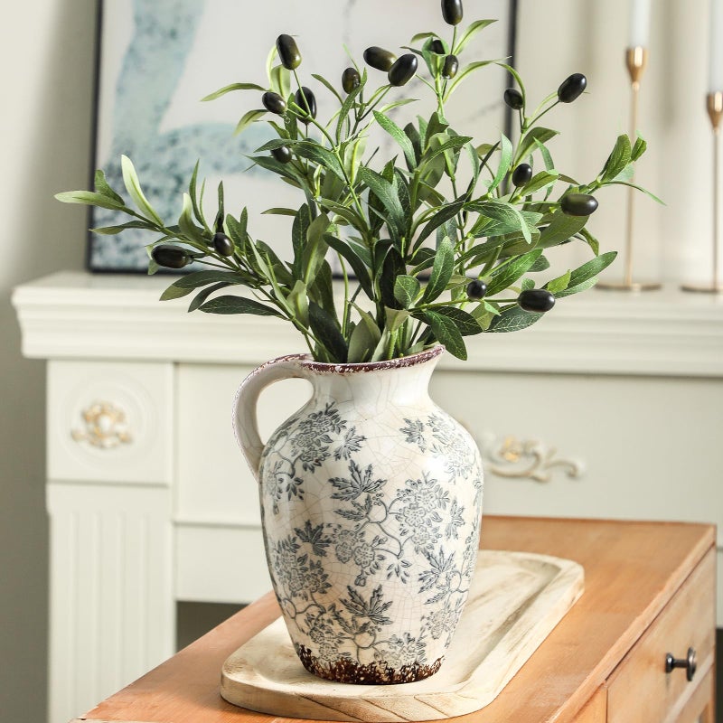 Enra Vintage vase with Handle,Blue and White Ceramic Decorative Flower vase, Vintage Pitcher,Large Rustic Vases for Home Decors, Living Room, Bookshelf, Officeï¼Œ9.7 inch - Image 4