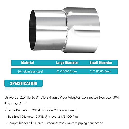 A ABIGAIL 2 Packs Universal 2.5" OD to 2.75" ID Exhaust Pipe Adapter Connector Reducer 304 Stainless Steel 2.5 Inch to 2.75 Inch 2 1/2” OD to 2 3/4” ID kit - Image 3