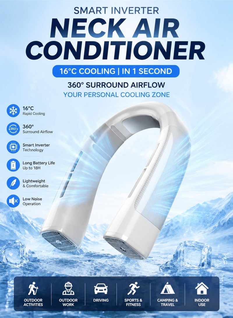 WEKOME Portable Neck Air Conditioner Fan, Rechargeable Hands Free Cooling Fan with 360° Surround Airflow, Smart Inverter Personal Wearable Cooler for Outdoor Travel, Summer Sports and Work - Image 1