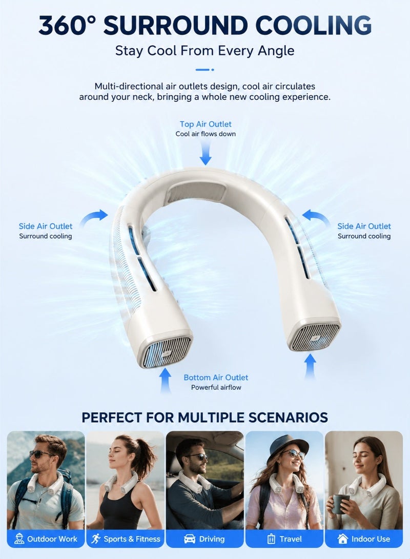 WEKOME Portable Neck Air Conditioner Fan, Rechargeable Hands Free Cooling Fan with 360° Surround Airflow, Smart Inverter Personal Wearable Cooler for Outdoor Travel, Summer Sports and Work - Image 2