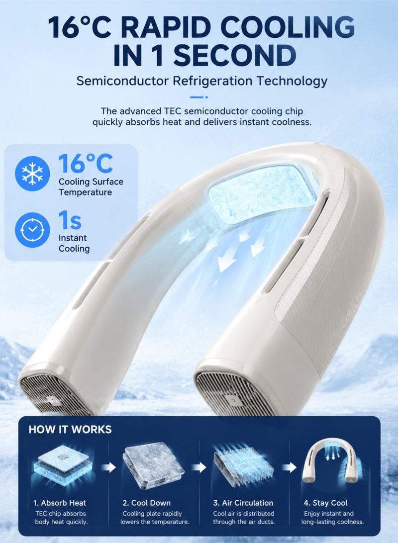 WEKOME Portable Neck Air Conditioner Fan, Rechargeable Hands Free Cooling Fan with 360° Surround Airflow, Smart Inverter Personal Wearable Cooler for Outdoor Travel, Summer Sports and Work - Image 3