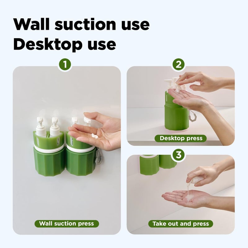 YOTIME 4 in 1 Travel Dispenser Bottle, Vacuum Silicone Suction Cup for Smooth Walls, TSA Approved Leak Proof Travel Size Containers for Toiletries, Shampoo, Body Wash and Conditioner, Green - Image 4