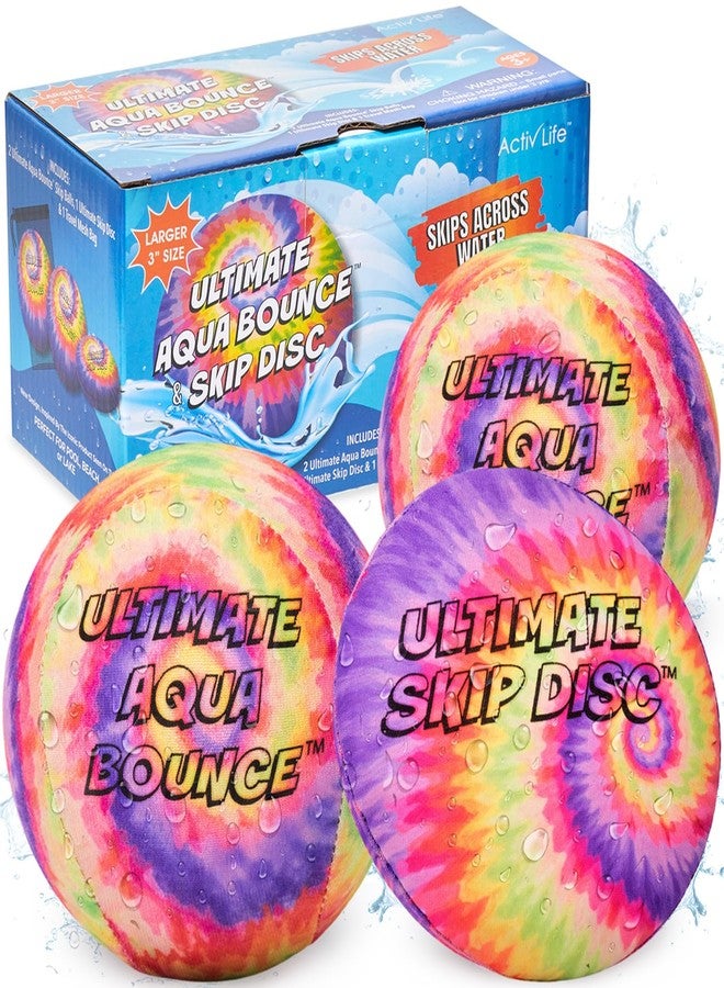 Activ Life Ultimate Skip Ball, Large 3" - 2 Water Skip Balls with 1 Skip Disc (Tie-Dye) - Water Bouncing Ball Set for Beach, Pool & Lake Games - Fun Summer Toys for Kids, Teens, Adults & Families - Image 1
