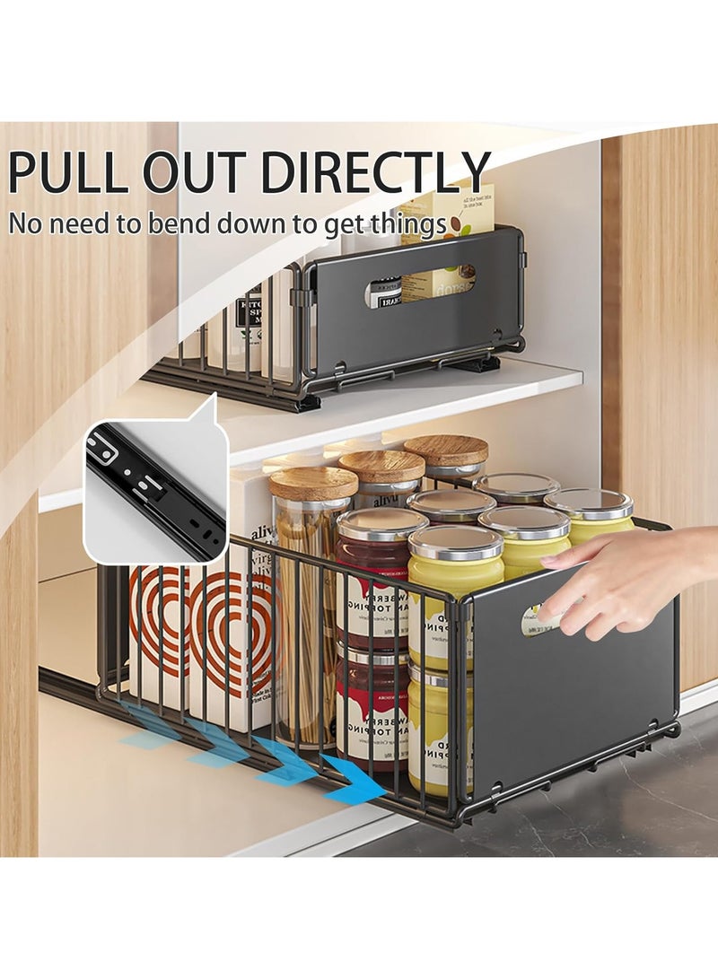 XiuWoo 2-Pieces No Drill Metal Pull-Out Cabinet Drawer Shelf Organizer, Slide Out Drawer Storage Shelves, Kitchen Storage Rack, Roll-Out Sliding Drawer, Sliding Under Sink storage with Silent Slide  - Image 2