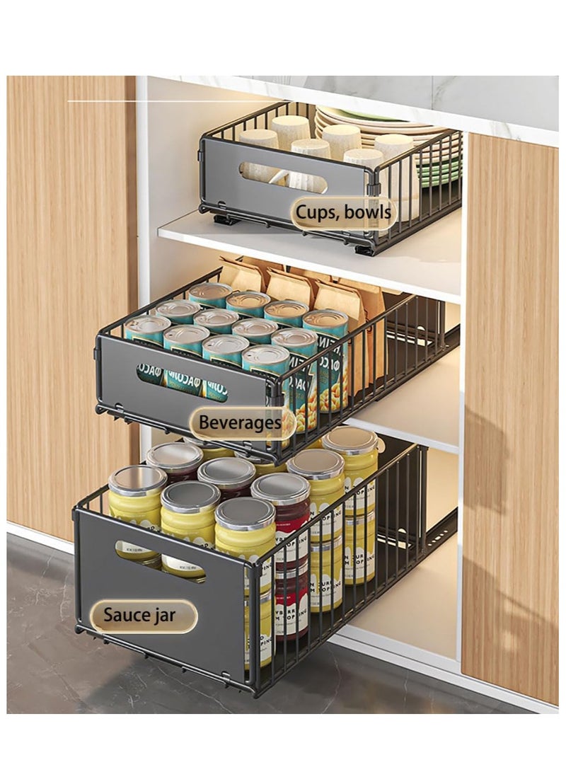 XiuWoo 2-Pieces No Drill Metal Pull-Out Cabinet Drawer Shelf Organizer, Slide Out Drawer Storage Shelves, Kitchen Storage Rack, Roll-Out Sliding Drawer, Sliding Under Sink storage with Silent Slide  - Image 3