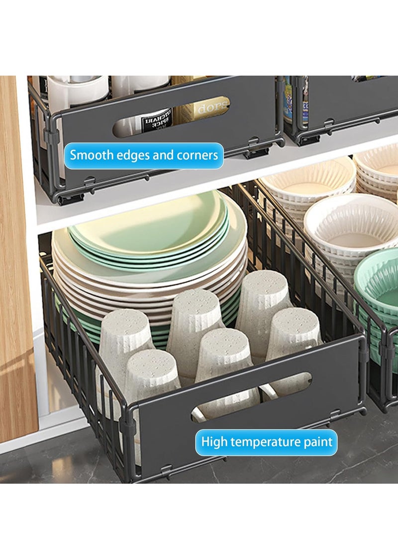 XiuWoo 2-Pieces No Drill Metal Pull-Out Cabinet Drawer Shelf Organizer, Slide Out Drawer Storage Shelves, Kitchen Storage Rack, Roll-Out Sliding Drawer, Sliding Under Sink storage with Silent Slide  - Image 4