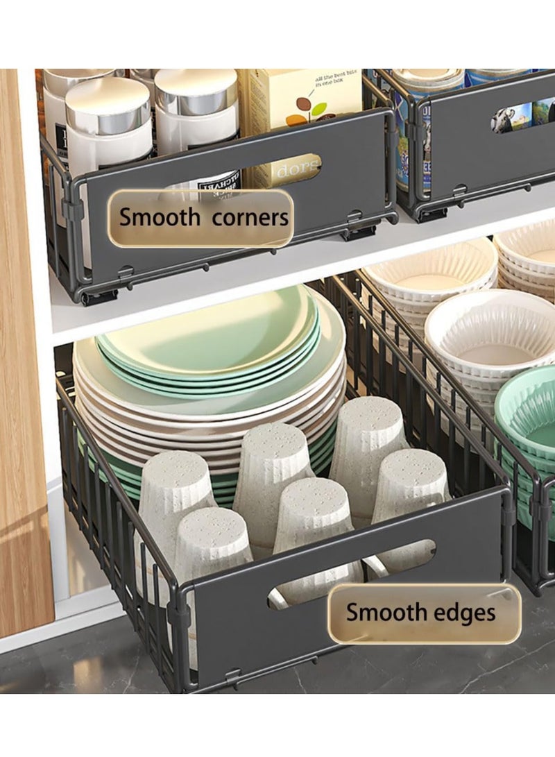 XiuWoo 2-Pieces No Drill Metal Pull-Out Cabinet Drawer Shelf Organizer, Slide Out Drawer Storage Shelves, Kitchen Storage Rack, Roll-Out Sliding Drawer, Sliding Under Sink storage with Silent Slide  - Image 5