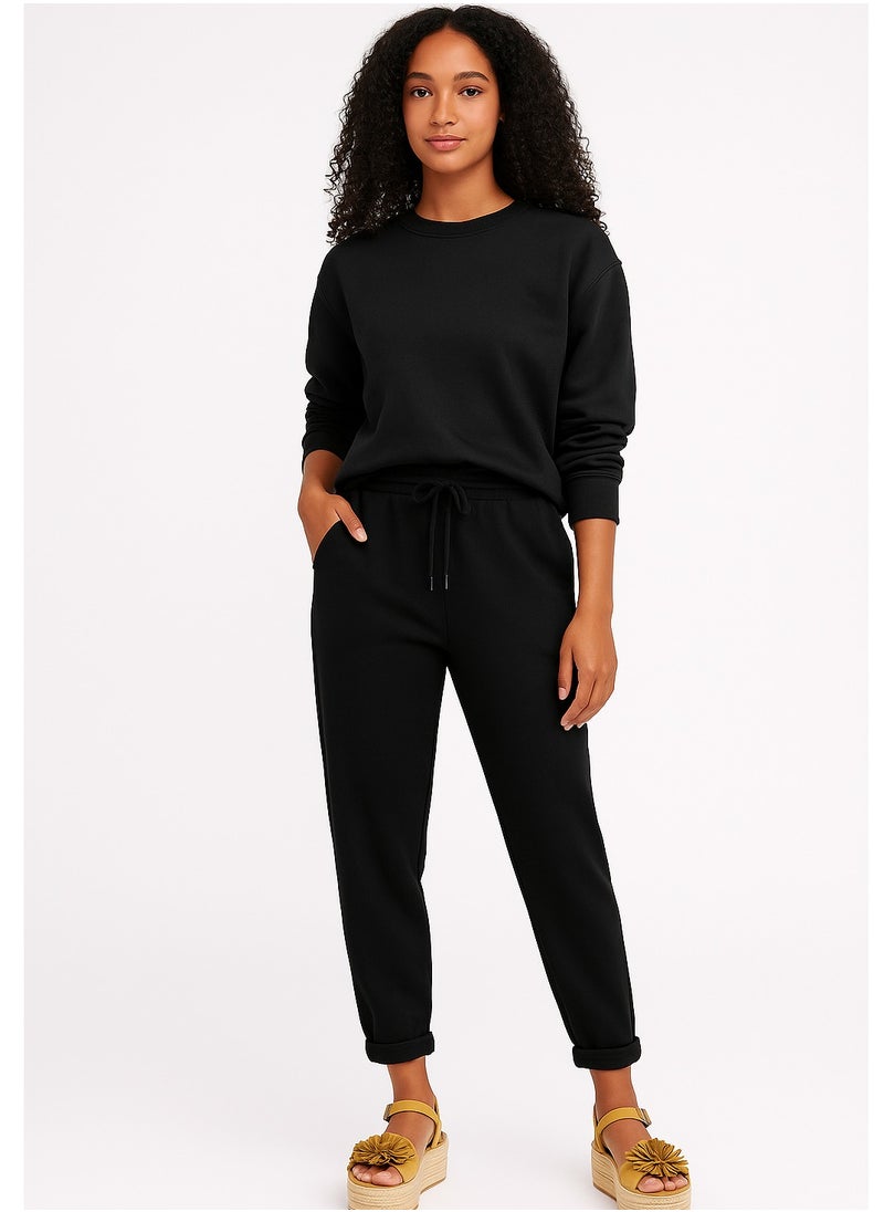 LOUD UNIVERSE Women's Black Jogger Pants – 100% Cotton Casual Sweatpants with Drawstring Waist & Cuffed Ankles | Lounge & Activewear  - Image 1