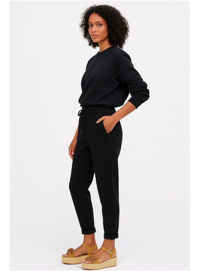 LOUD UNIVERSE Women's Black Jogger Pants – 100% Cotton Casual Sweatpants with Drawstring Waist & Cuffed Ankles | Lounge & Activewear  - Image 2