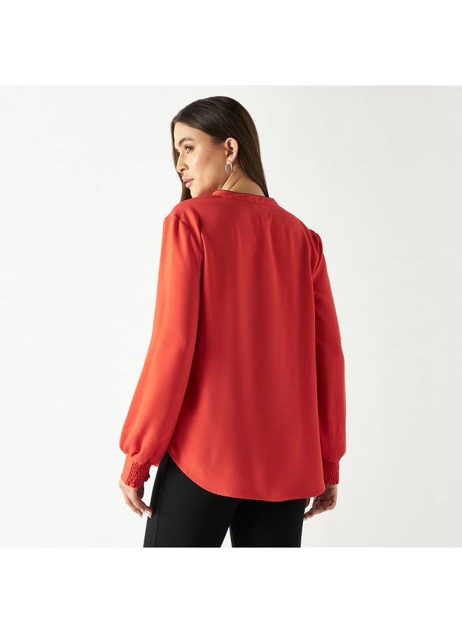 Iconic Iconic Solid Long Sleeves Top with Pintuck Detail  - Image 3