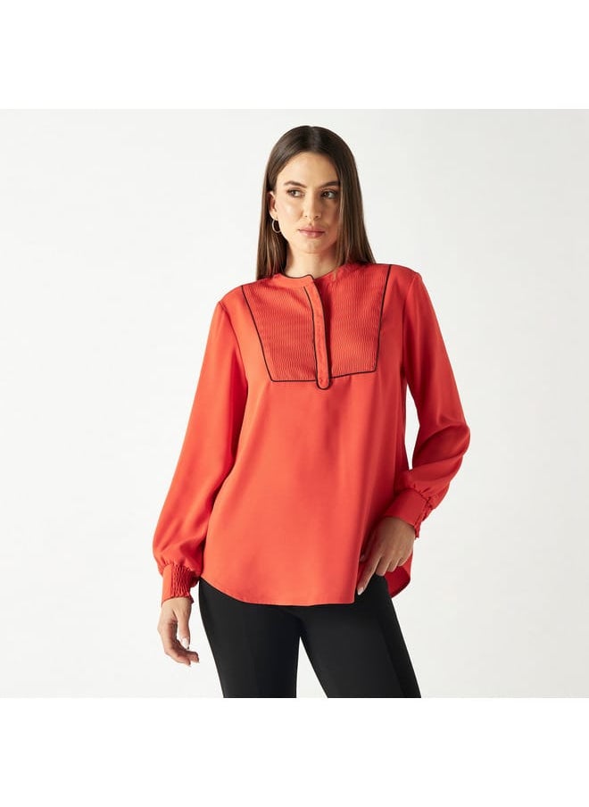 Iconic Iconic Solid Long Sleeves Top with Pintuck Detail  - Image 1