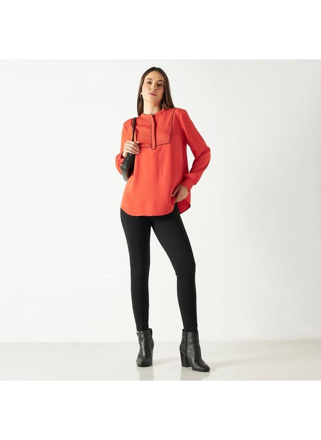 Iconic Iconic Solid Long Sleeves Top with Pintuck Detail  - Image 2