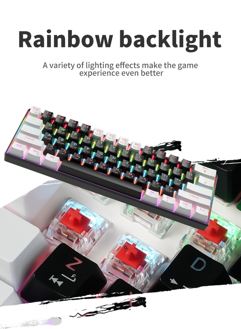 El-csele Mechanical Gaming Keyboard 61-Key Red Switch Type-C Wired Anti-Ghosting Dual Mode Arabic English Layout for Office Gaming Everyday Use - Image 3