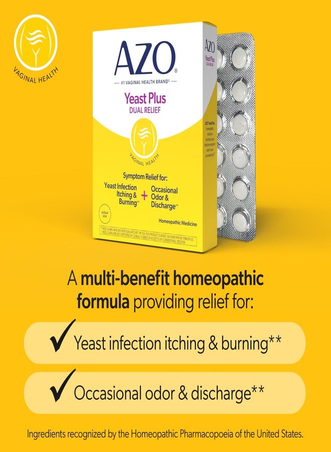 AZO Yeast Plus Dual Homeopathic Yeast Infection Symptom Relief for Women–Vaginal Itching & Burning + Odor & Discharge, Intimate Health Tablets, 2 Pack (60 Count x2), from the #1 Vaginal Health Brand! - Image 4
