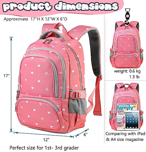 BLUEFAIRY Lightweight Water Resistant Backpack for Girls, Pink, 5-9 Years, Laptop Compartment, Adjustable Shoulder Straps, Breathable Mesh - Image 2