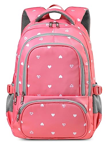 BLUEFAIRY Lightweight Water Resistant Backpack for Girls, Pink, 5-9 Years, Laptop Compartment, Adjustable Shoulder Straps, Breathable Mesh - Image 1