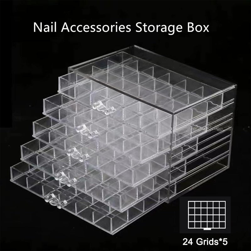 Feadily Acrylic Jewelry Organizer Box, Jewelry Drawer Organizer With 5 Drawers 120 Grids, Clear - Image 2