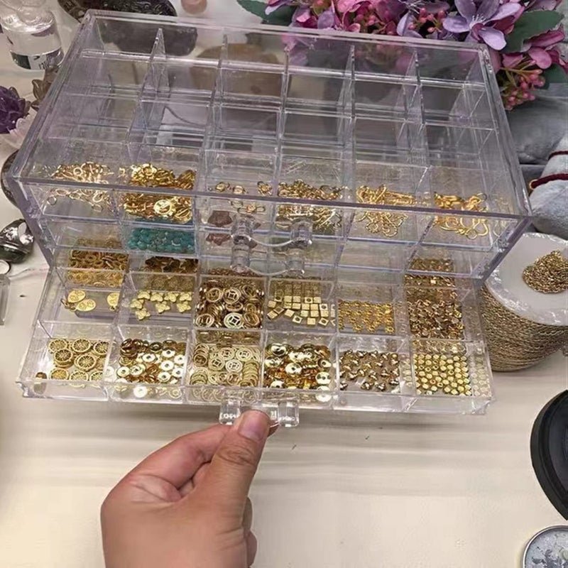Feadily Acrylic Jewelry Organizer Box, Jewelry Drawer Organizer With 5 Drawers 120 Grids, Clear - Image 4