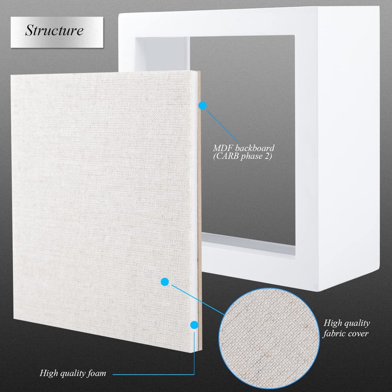 1DOT2 5x5 Small Shadow Box Frame Display Case  Grade A Natural Pine Wood HD Glass Front Soft Linen Back  1.2 inches Interior Depth-White - Image 4
