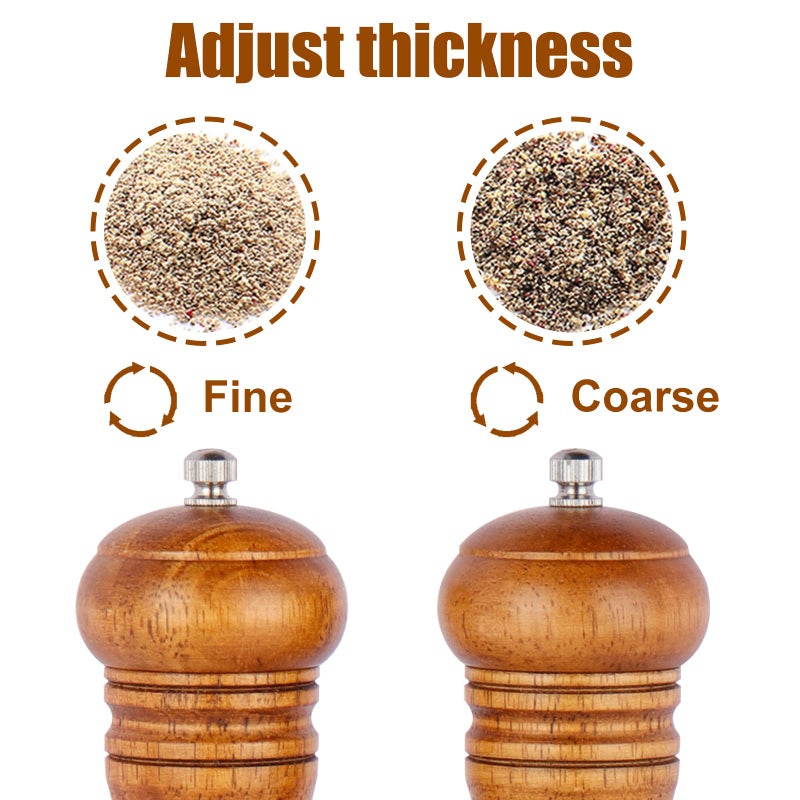 Gulex Wood Pepper Grinder Pepper Mill Adjustable Coarseness 8 Inch Wooden Peppermill  Ceramic Grinding Mechanism Salt Mill Refillable (2 Pack) - Image 4