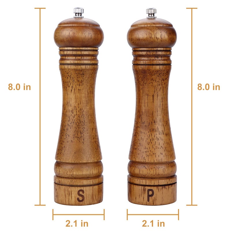 Gulex Wood Pepper Grinder Pepper Mill Adjustable Coarseness 8 Inch Wooden Peppermill  Ceramic Grinding Mechanism Salt Mill Refillable (2 Pack) - Image 2