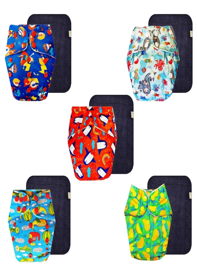 حفاضات قماشية فاخرة من دمبلدو مع حشوة سوداء (عبوة من 5) | ملائمة تمامًا | تسمح بمرور الهواء | مناسبة للسفر | للاستخدام طوال اليوم | من 3 أشهر إلى 3 سنوات | للجنسين - Image 1